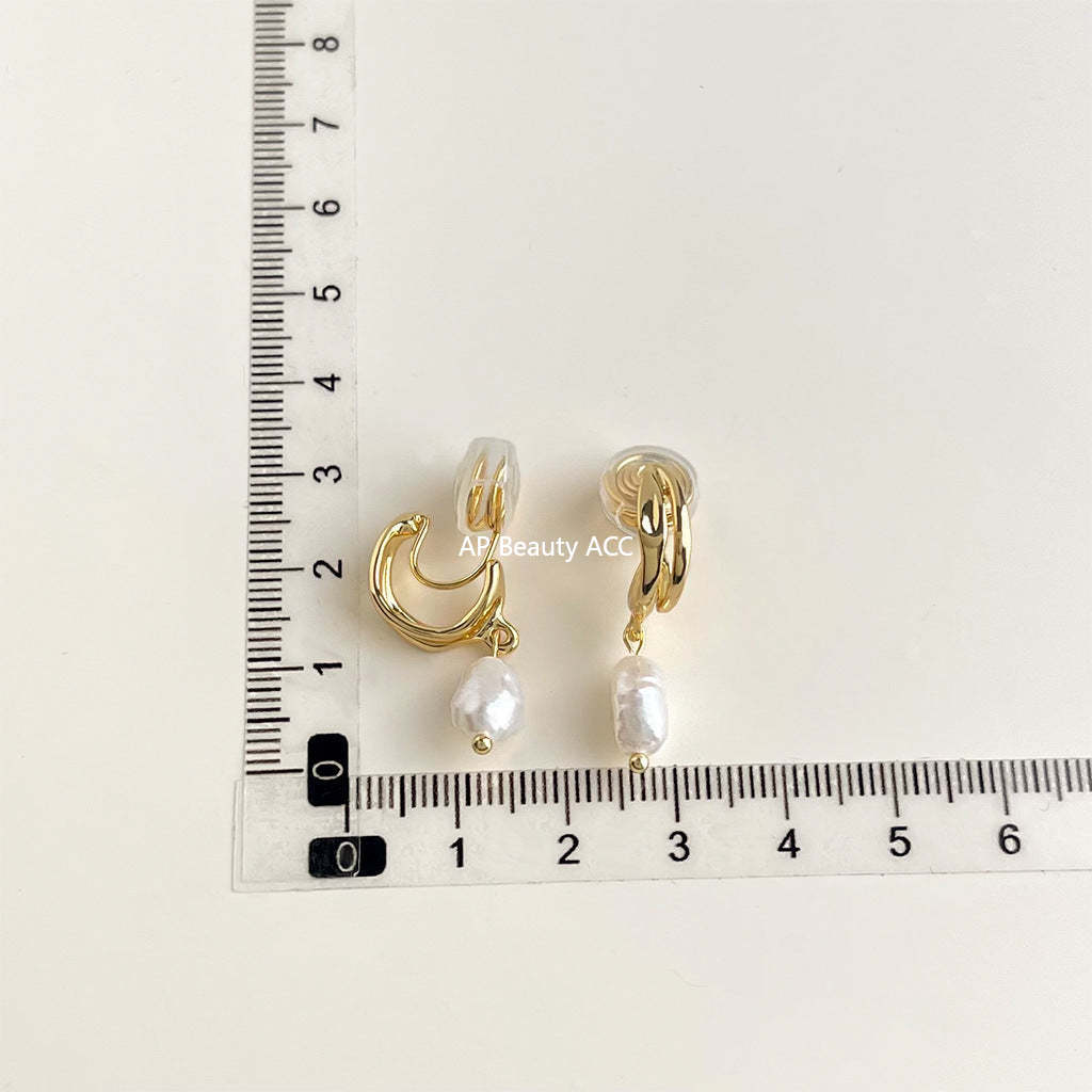 C관 - 담수 진주 골드 도금 나선형 이어커프 귀걸이 [EJ0203P] 25.02-3