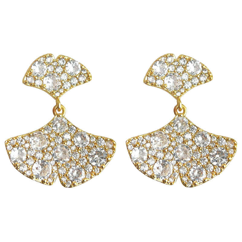 C관 - 18K 도금 큐빅 은행잎 고급스러운 귀걸이 [4520] 24.07-2