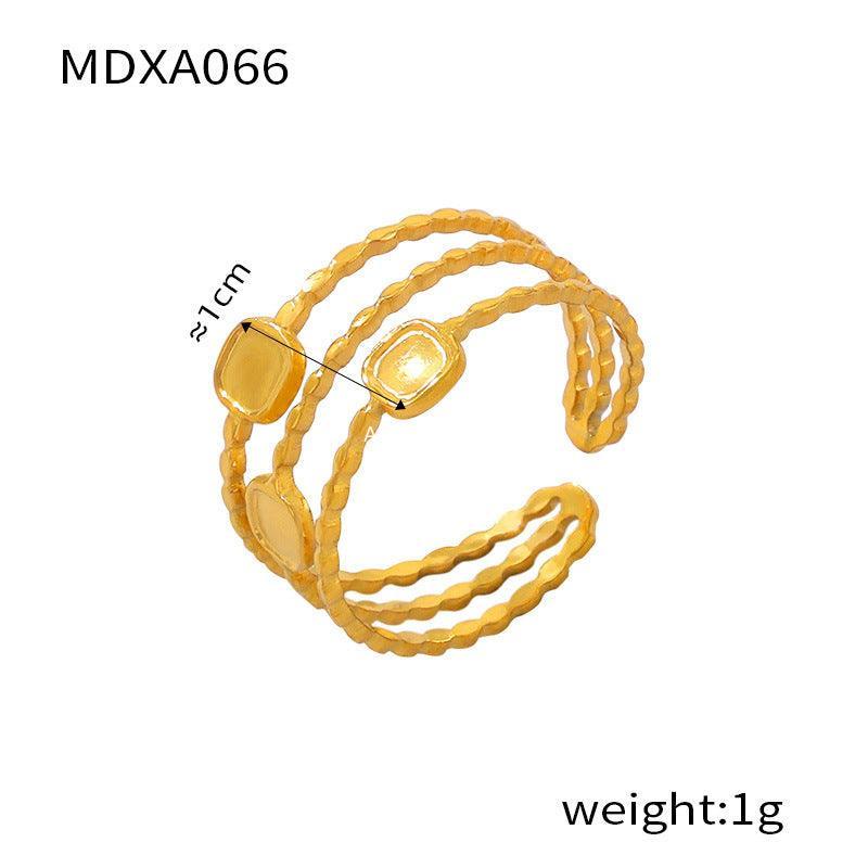 D관 - 미니멀 유니크 기하학적 텍스처 배색 티타늄 스틸 멀티 레이어 반지 [A059-67] 24.03-5