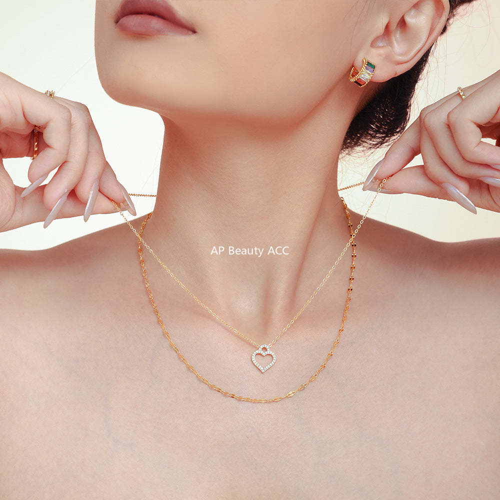 D관 - 스타 큐빅 투각 하트 체인 티타늄 스틸 목걸이 팔찌 [P873-TXE148-TXP148] 24.10-2