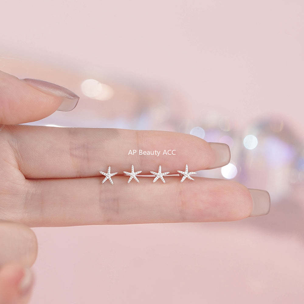 B관 - 999 실버 불가사리 스터드 피어싱 귀걸이 [YC4299E_1] 25.12-2