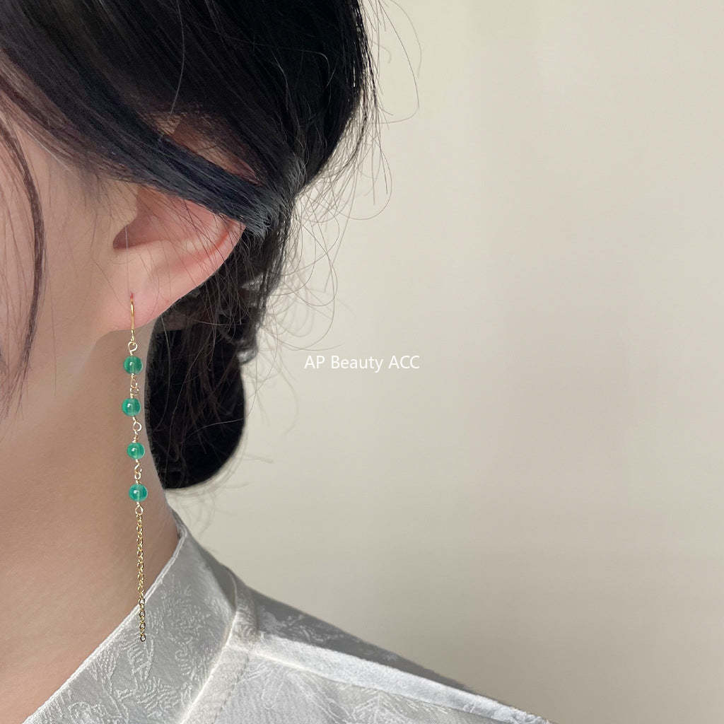 C관 - 14K 도금 홍마노 천연석 길고 흐르는 귀걸이 [3939] 24.05-2