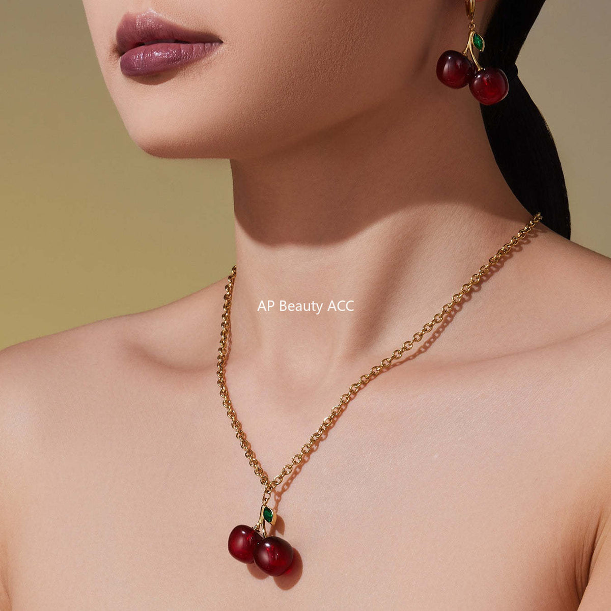 D관 - 스테인리스 스틸 레진 체리 펜던트 목걸이 귀걸이 [TXF427] 25.10-2