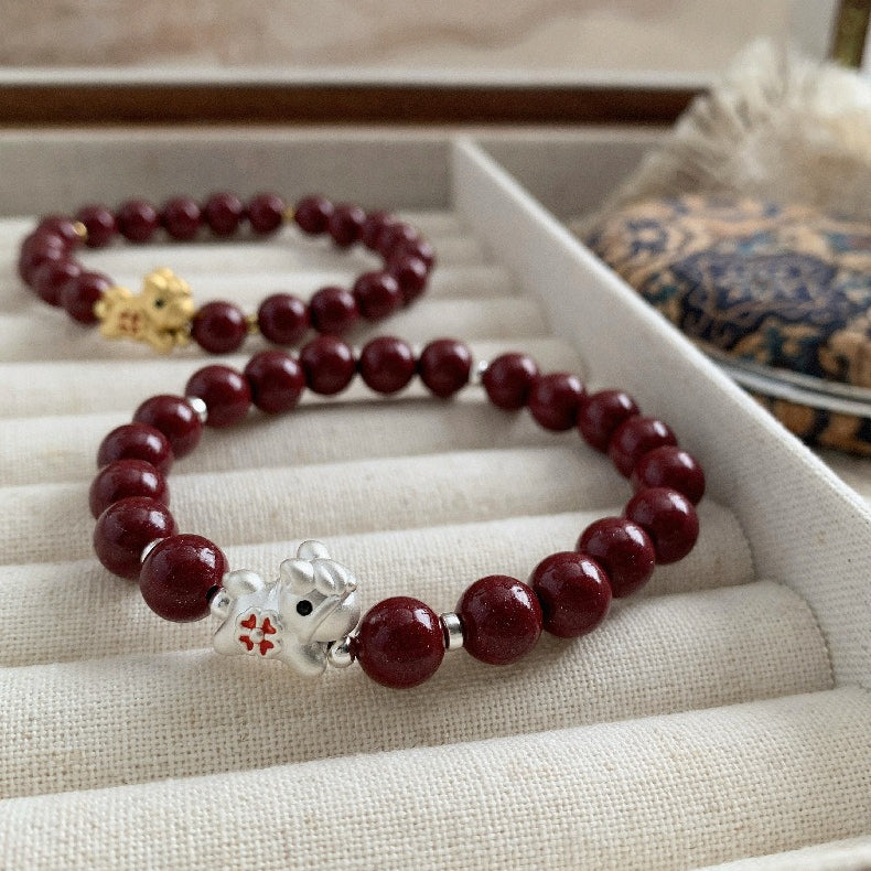 A관 - 귀여운 말 네잎클로버 천연 자금사 비즈 팔찌 [1638] 25.12-3