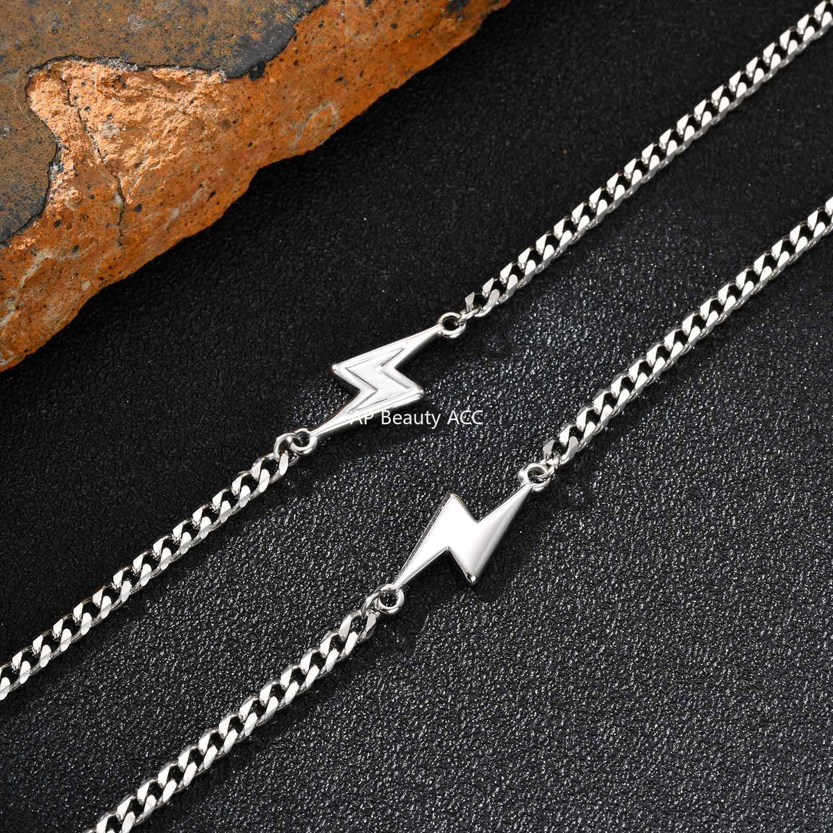 G관 - 스테인리스 스틸 번개 모양 펜던트 체인 팔찌 [BR-2620] 25.11-1