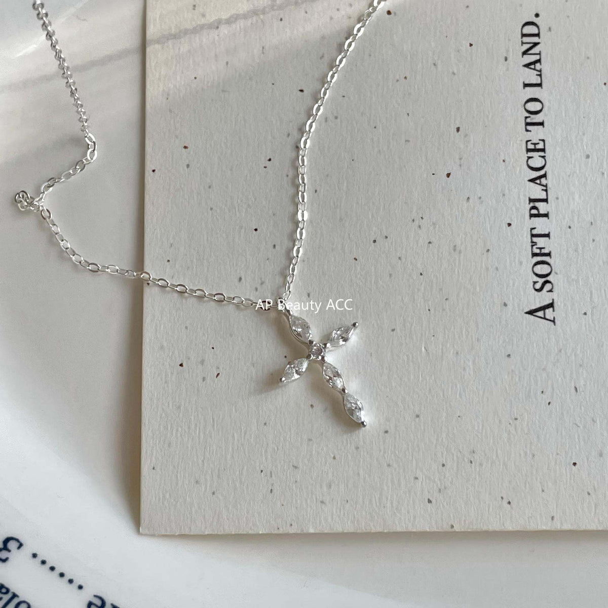 F관 - 925 실버 큐빅 십자가 펜던트 목걸이 [B1387] 25.11-4