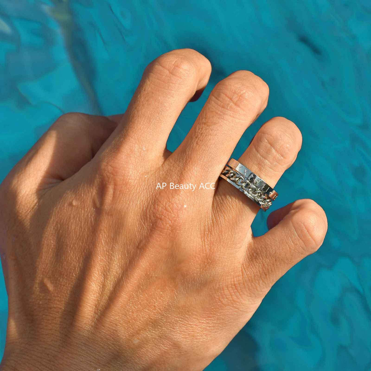 G관 - 스테인리스 스틸 룬 문자 체인 회전 반지 [R-651] 25.10-5