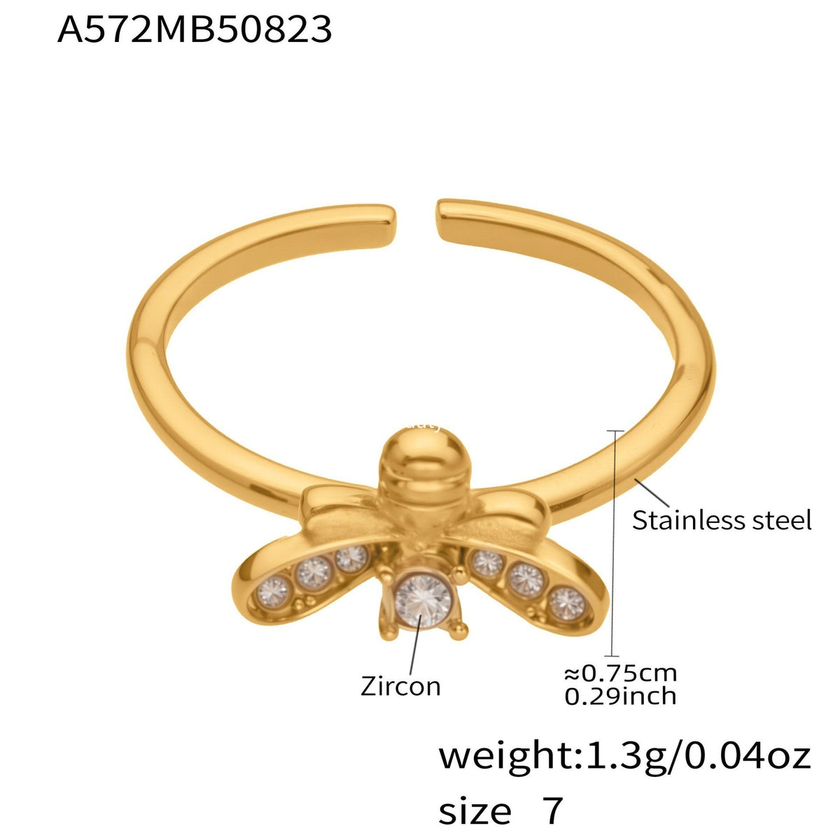D관 - 18K 도금 스테인리스 스틸 십자가 큐빅 오픈형 반지 [A569-A572-A649] 25.10-1