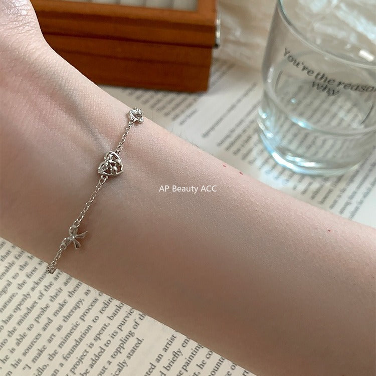 A관 - 925 실버 하트 프레즐 리본 디자인 팔찌 [SL-490] 25.11-1