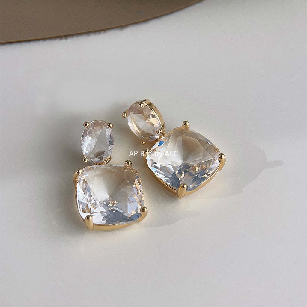 C관 - 925 은침 프렌치 스타일 투명 기하학 디자인 고급스러운 귀걸이 [2743] 24.01-2