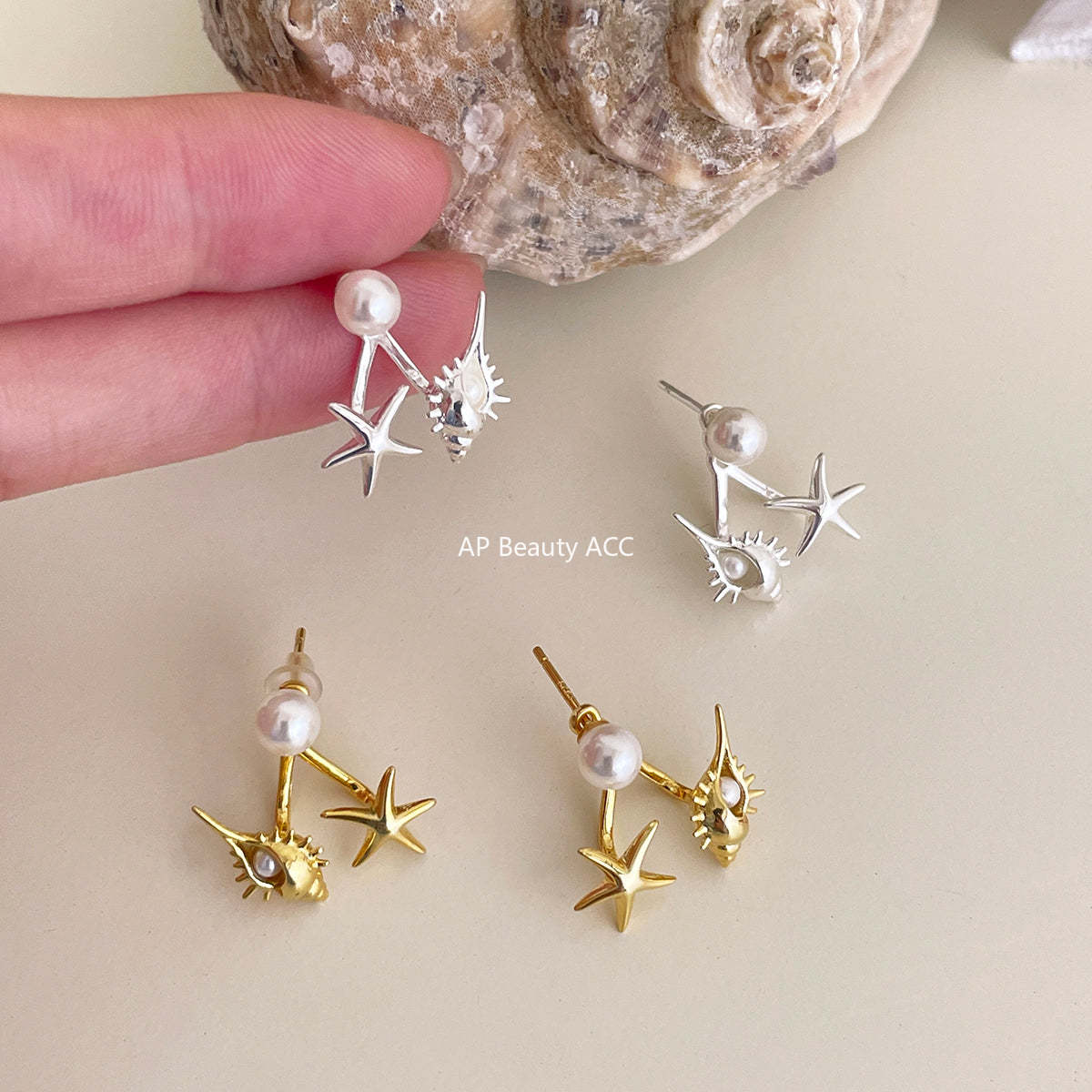 A관 - 진주 조개 불가사리 디자인 925 은침 귀걸이 [EH-3098.eb-SJ] 25.12-1