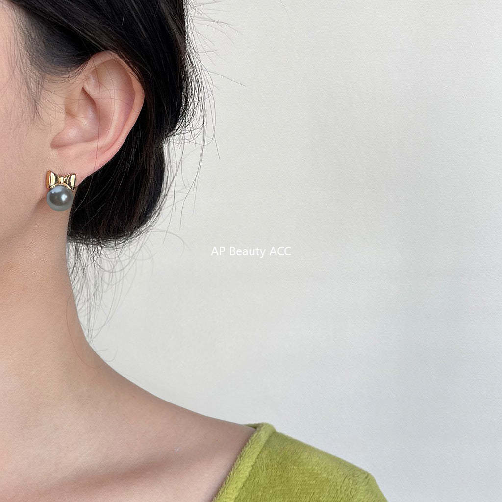 C관 - 고급스러운 글라스 진주 리본 14K 도금 은침 귀걸이 [3847-3848] 24.04-3