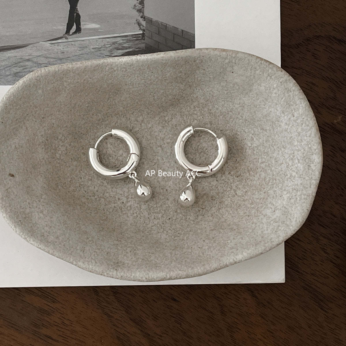 A관 - 물방울 모양 펜던트 925 은침 링 귀걸이 [EH-4435] 25.12-2