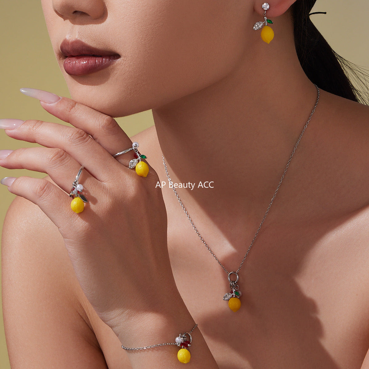 D관 - 스테인리스 스틸 큐빅 레몬 과일 디자인 목걸이 귀걸이 팔찌 반지 [TXP429] 25.10-3