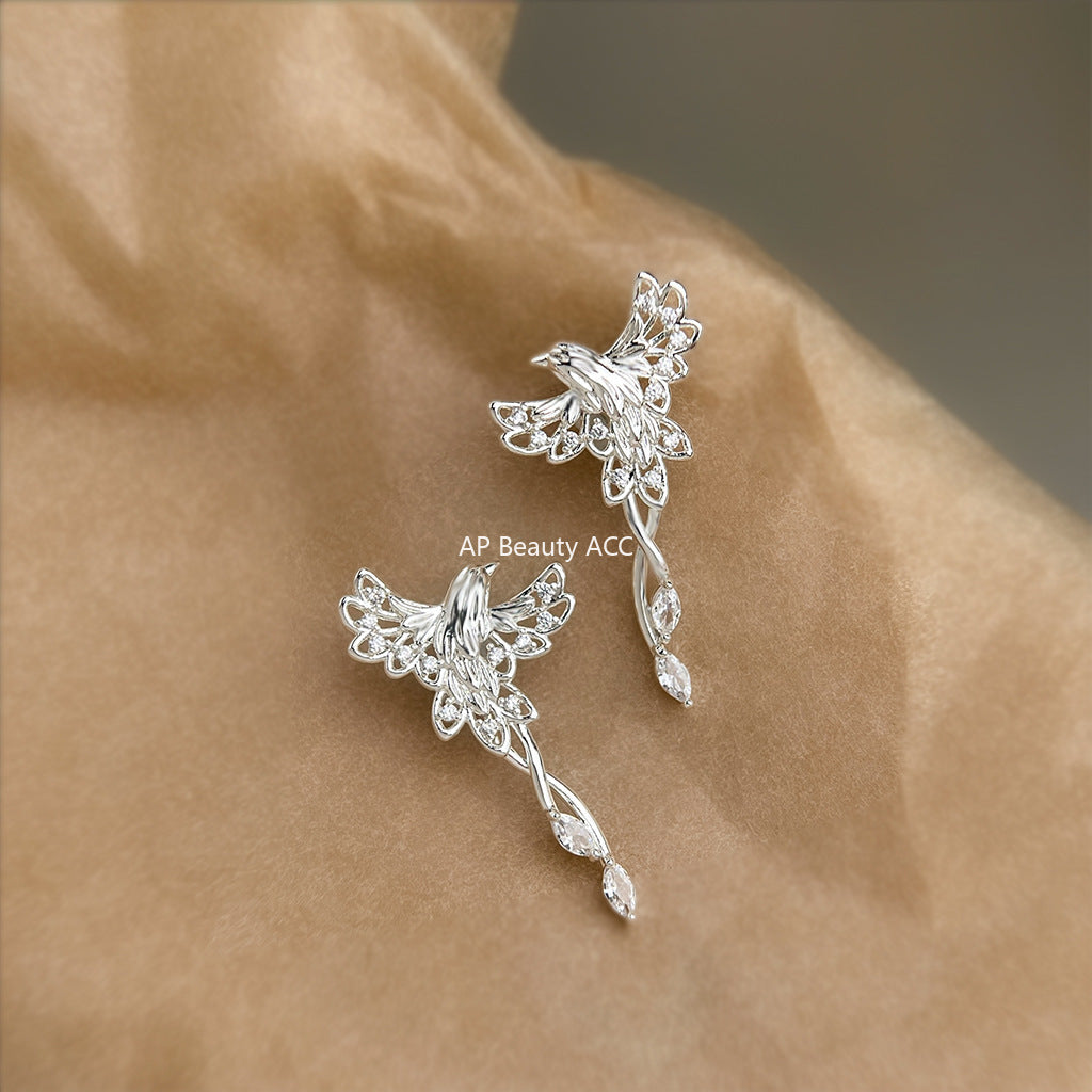 C관 - 925 은침 미니 큐빅 봉황 디자인 귀걸이 [6854] 25.10-3