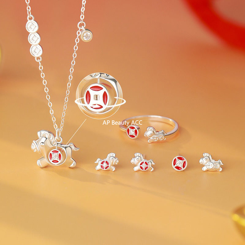 B관 - 999 실버 말 동전 디자인 귀걸이 목걸이 반지 [YC3989E_1 YC10302E_1 YC2294N_1] 25.11-2