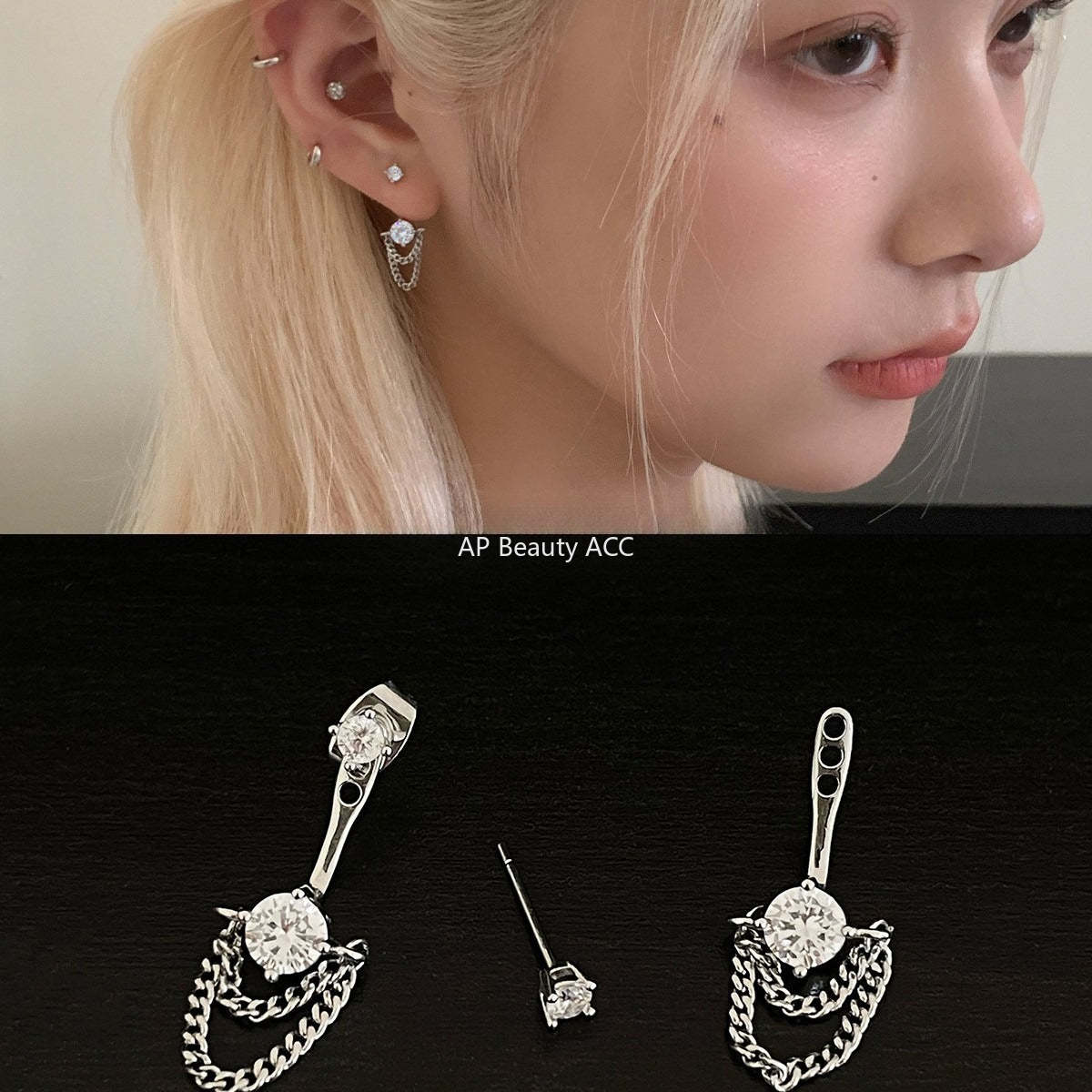 A관 - 티타늄 스틸 큐빅 체인 드롭 투웨이 귀걸이 [EH-4193] 25.10-4