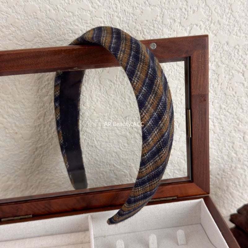 E관 - 체크 패턴 패브릭 볼륨 와이드 머리띠 [27675] 25.11-3