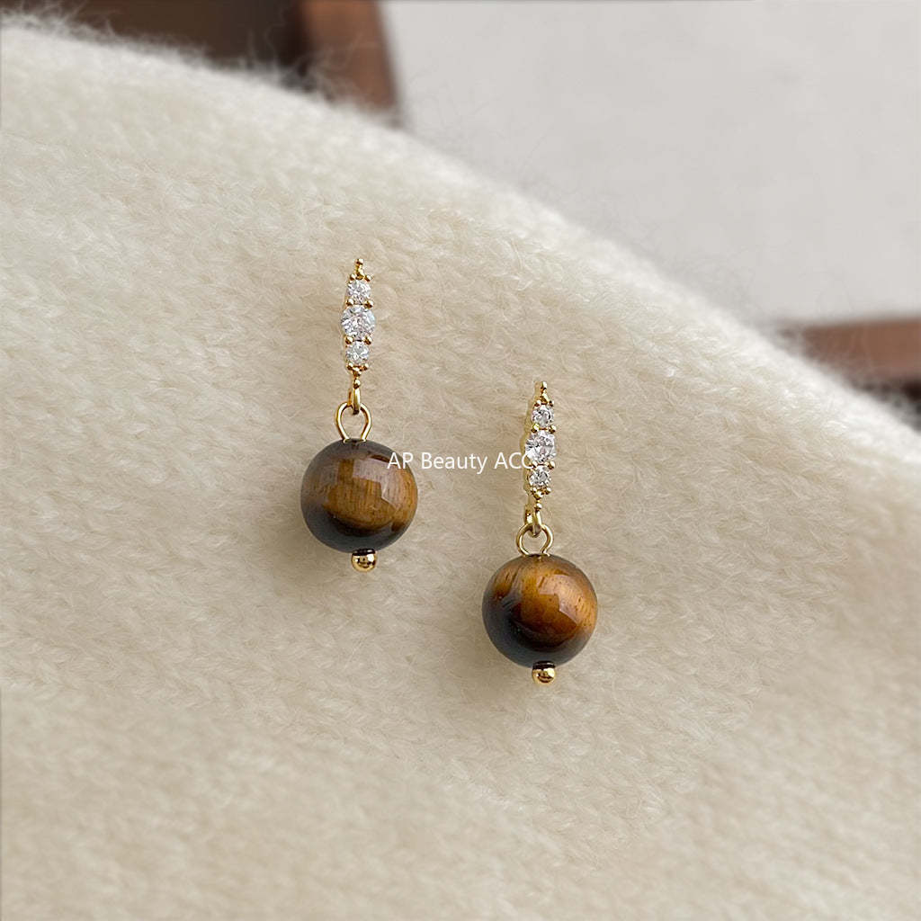 C관 - 핸드메이드 925 은침 천연석 호안석 큐빅 귀걸이 [6827] 25.09-4