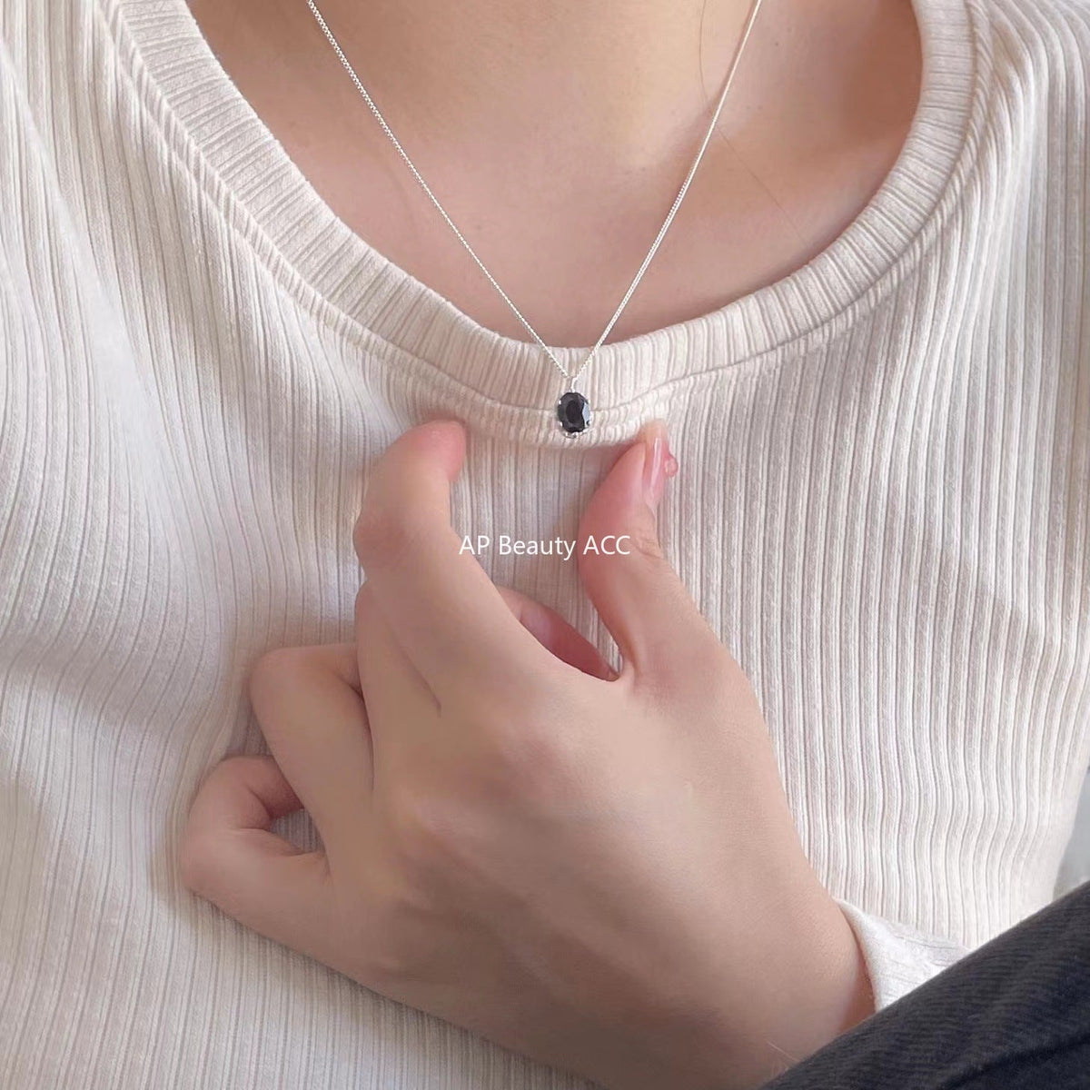 F관 - 925 실버 블랙 원형 큐빅 펜던트 목걸이 [B1083] 25.11-2