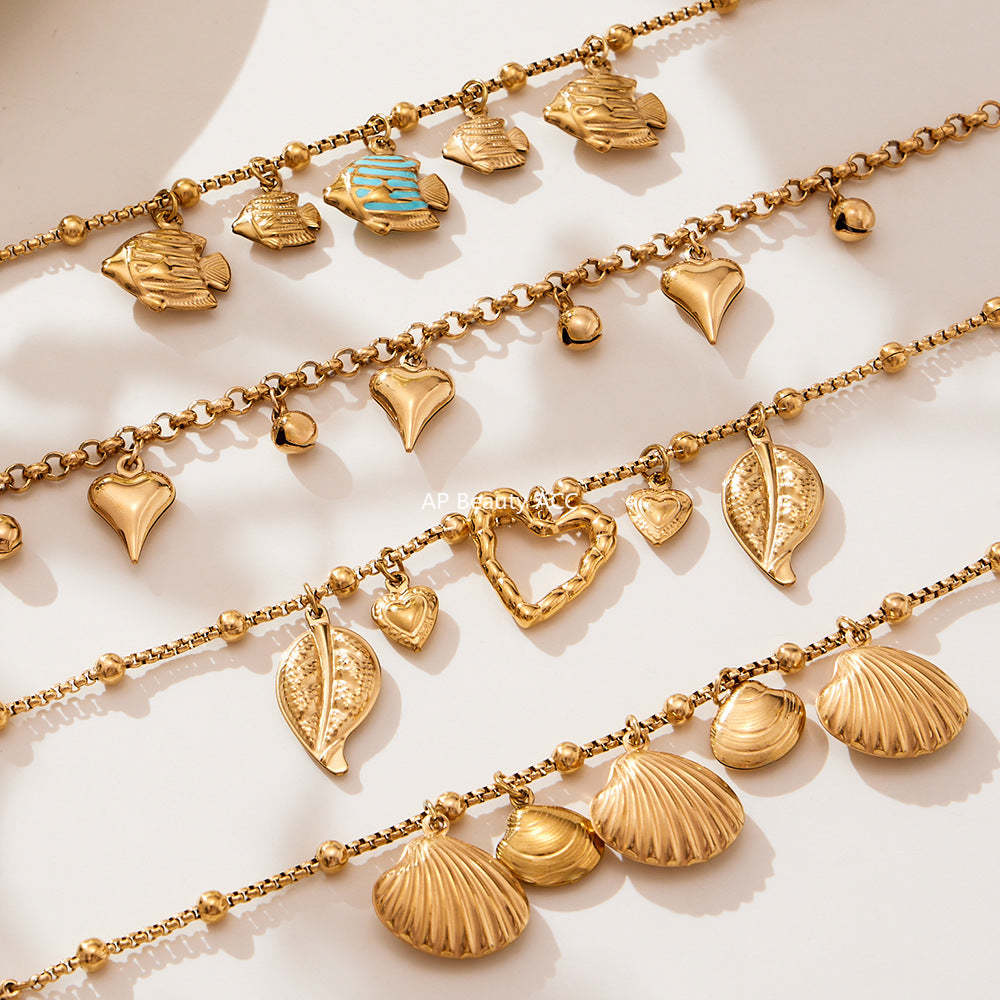 D관 - 스테인리스 스틸 조개 나뭇잎 하트 디자인 펜던트 팔찌 [E685] 25.10-4