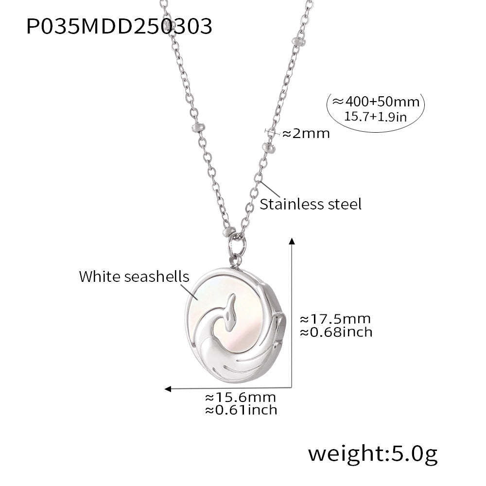 D관 - 18K 도금 화이트 자개 라운드 펜던트 스테인리스 스틸 목걸이 [P035] 25.03-1
