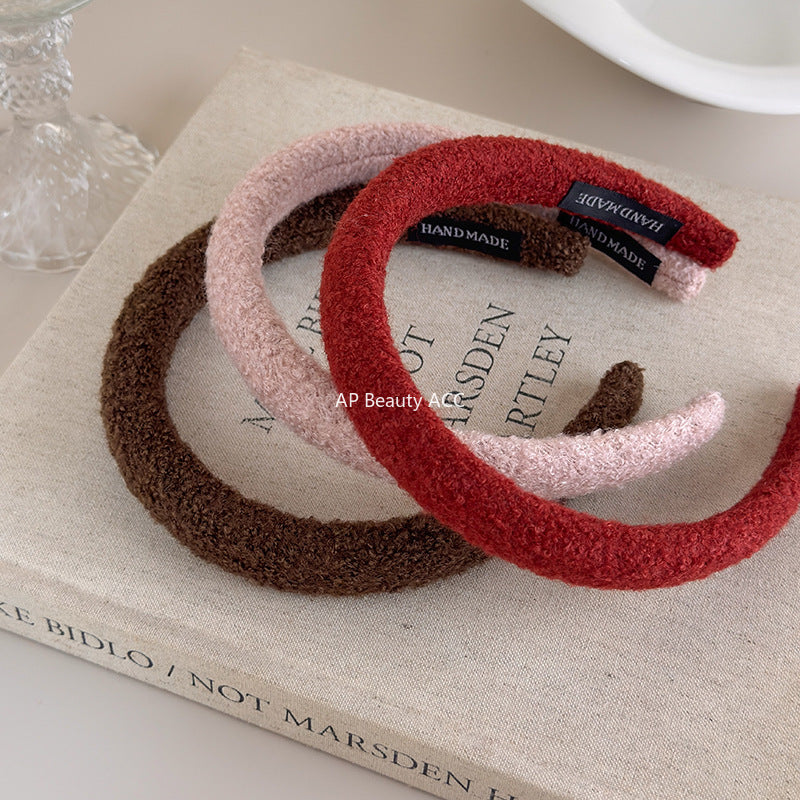 E관 - 양털 니트 단색 볼륨 스펀지 머리띠 [24431] 25.10-3