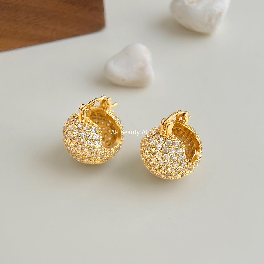 C관 - 18K 골드 도금 풀 큐빅 원형 귀걸이 [7059] 25.11-2