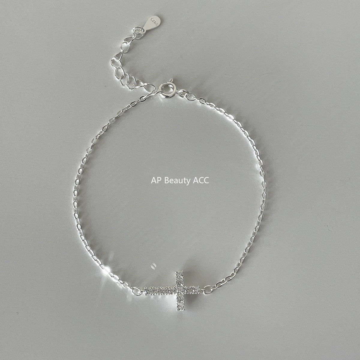 A관 - 925 실버 하트 십자가 디자인 큐빅 팔찌 [SL-487] 25.11-1