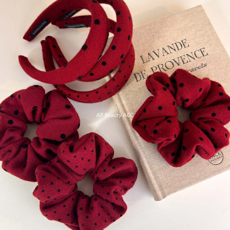 E관 - 레드 도트 패브릭 곱창 헤어밴드 머리띠 [27755] 25.12-1