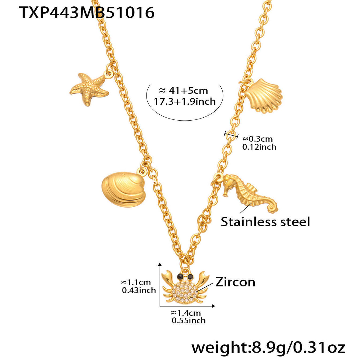 D관 - 스테인리스 스틸 게 조개 파인애플 큐빅 펜던트 목걸이 팔찌 반지 [TXP443] 25.10-4