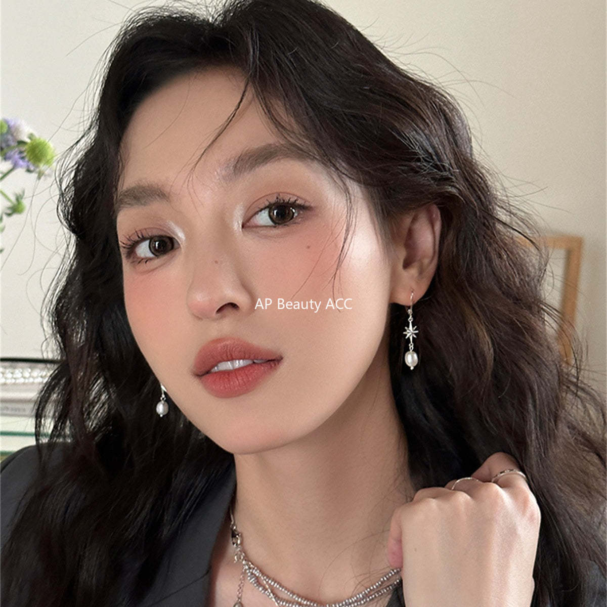 A관 - 925 은침 팔각별 진주 드롭 귀걸이 [EH-4000] 25.10-2