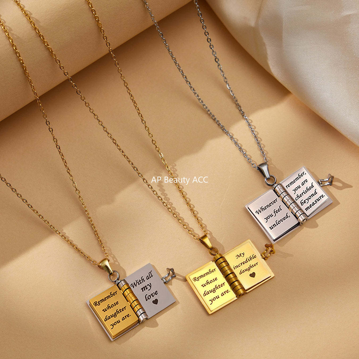 D관 - 스테인리스 스틸 18K 도금 미니 오픈 북 각인 펜던트 목걸이 [RP022] 25.12-3