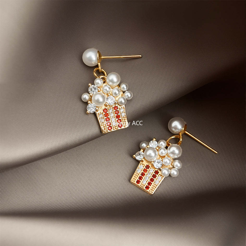 C관 - 큐빅 아이스크림 디자인 14K 도금 은침 귀걸이 [5742] 25.03-3