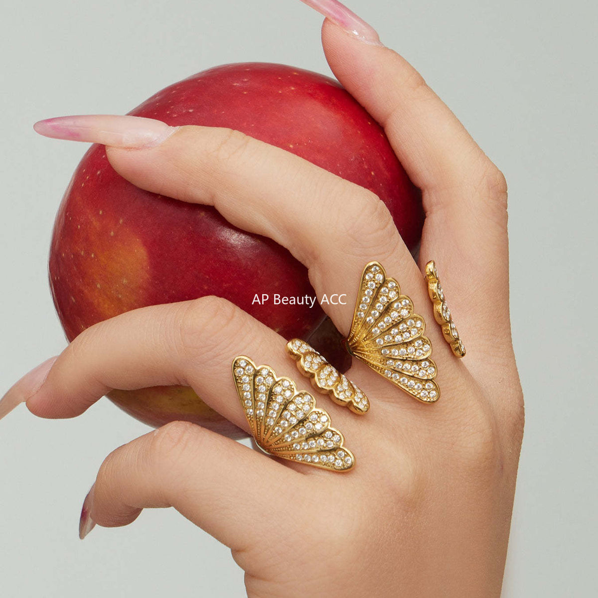 D관 - 스테인리스 스틸 18K 도금 큐빅 날개 모양 오픈형 반지 [A386] 25.12-3