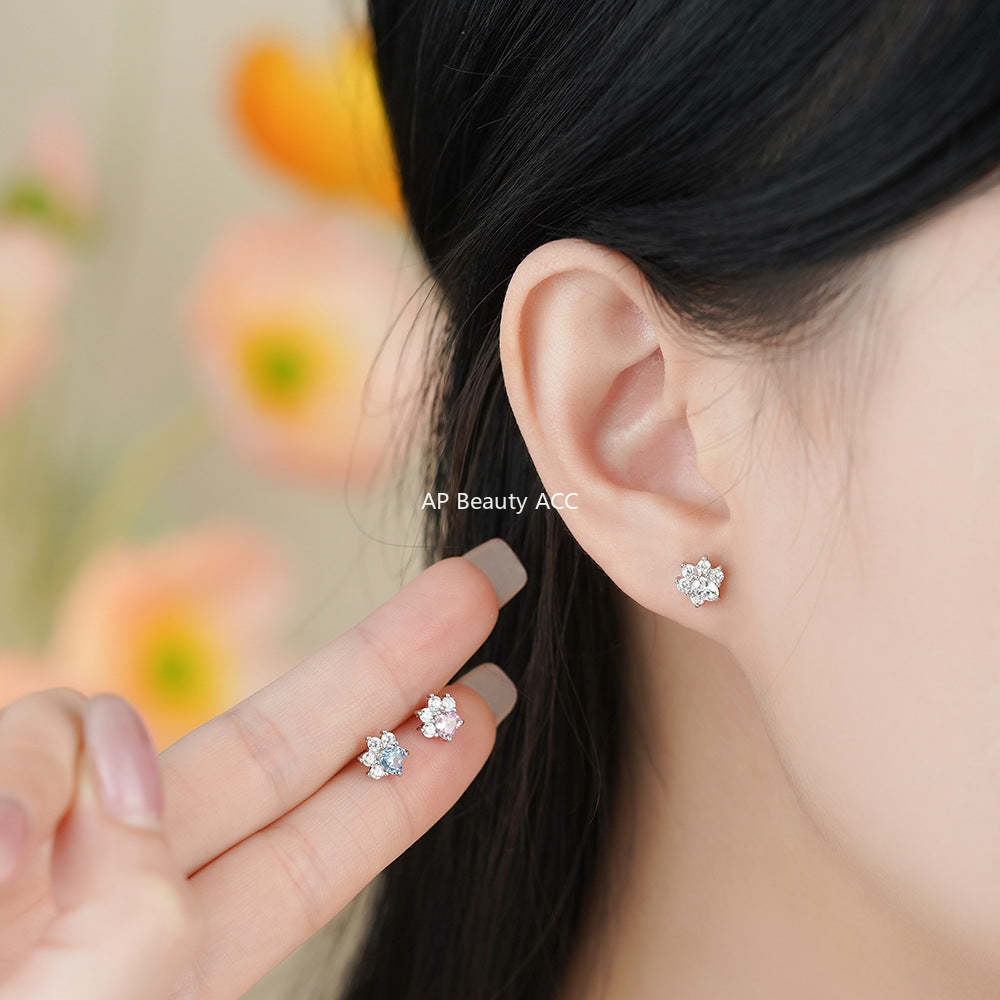 B관 - 999 실버 고양이 발 모양 큐빅 귀걸이 [YC2285E_1] 25.12-1