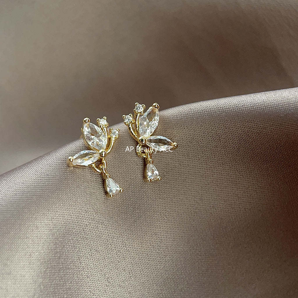 C관 - 미니 큐빅 나비 14K 도금 은침 귀걸이 우아하고 간결한 귀걸이 [3895] 24.04-4