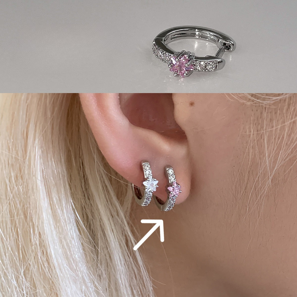 A관 - 투톤 하트 큐빅 티타늄 스틸 귀걸이 [EH-4331] 25.12-2