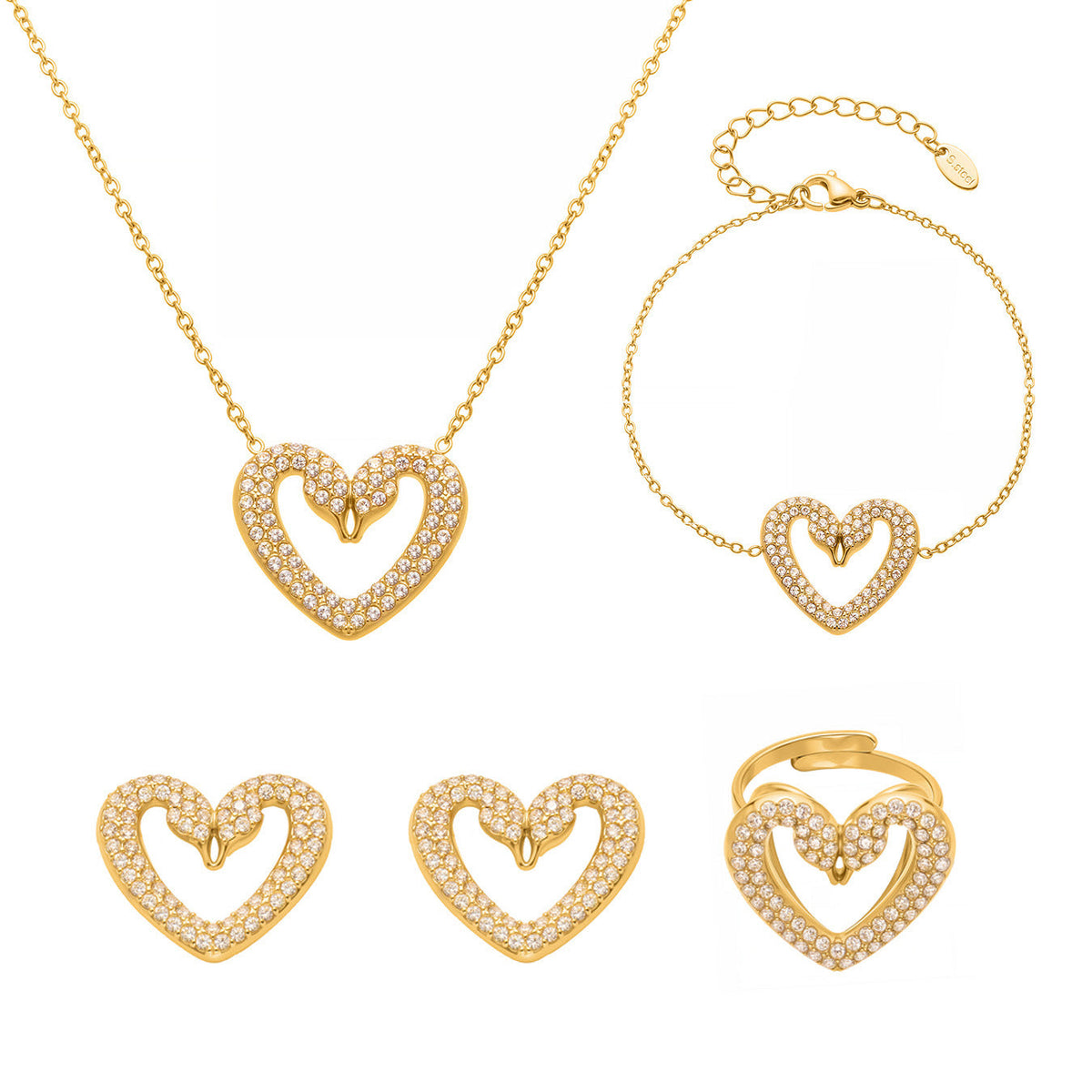 D관 - 스테인리스 스틸 풀큐빅 더블 스완 하트 목걸이 팔찌 반지 귀걸이 [TXP431] 25.10-3