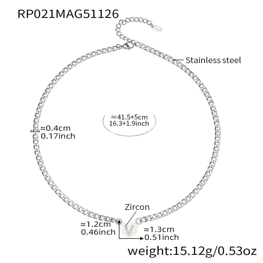 D관 - 스테인리스 스틸 하트 알파벳 큐빅 18K 도금 펜던트 목걸이 [RP021] 25.12-1