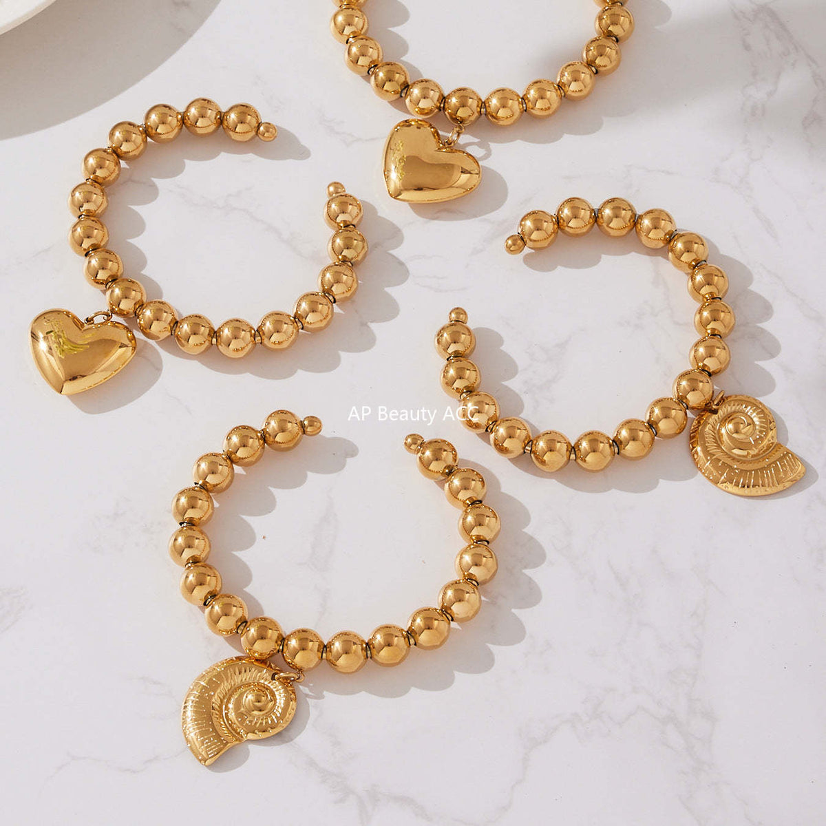 D관 - 스테인리스 18K 도금 대형 하트 펜던트 스틸볼 팔찌 [E701-E702] 25.10-5