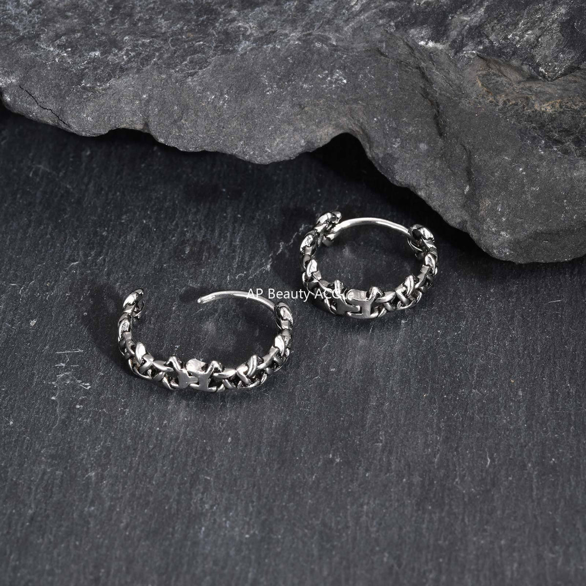 G관 - 스테인리스 빈티지 웨이브 크로스 체인 귀걸이 [EH-838] 25.12-2