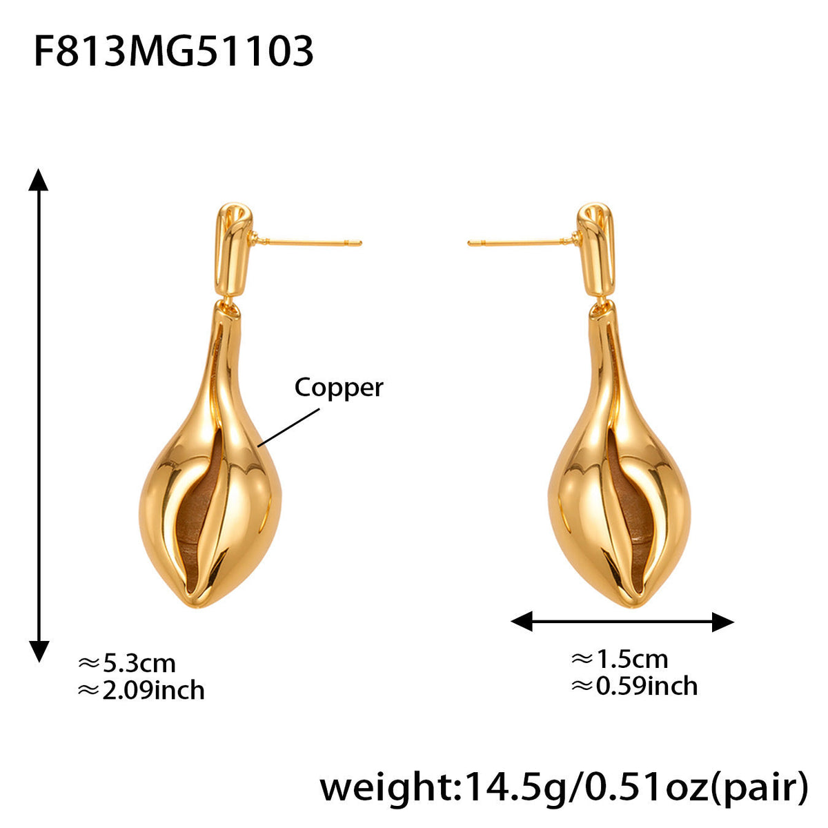 D관 - 18K 도금 조개껍질 디자인 드롭 스터드 귀걸이 [F813] 25.11-1