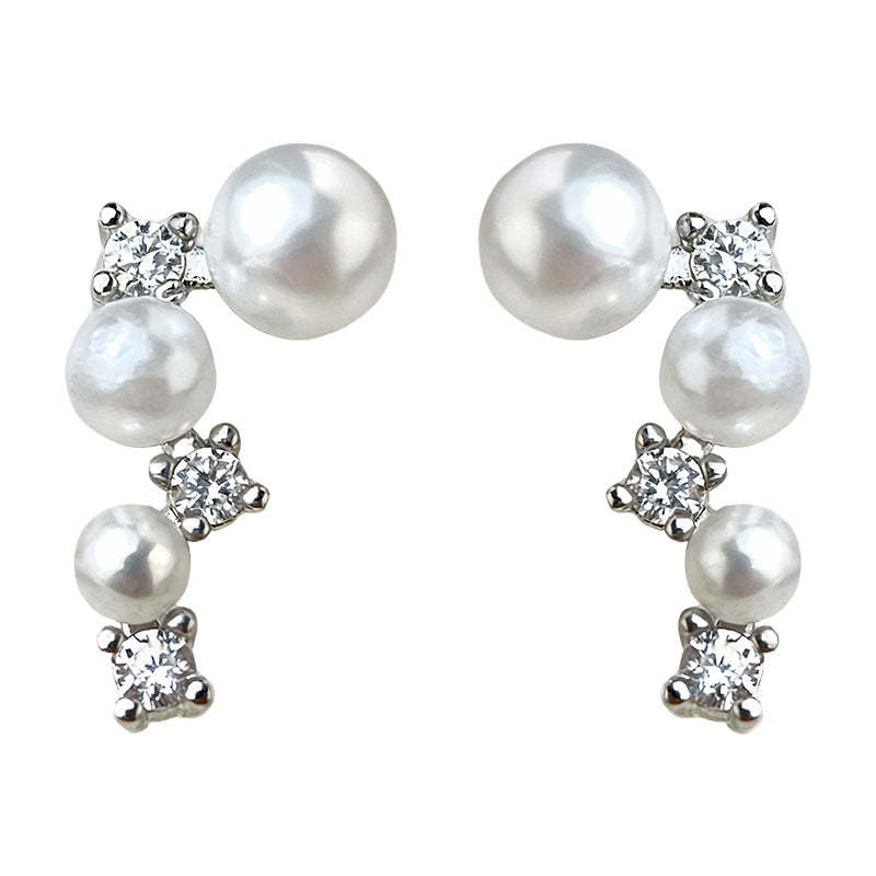 C관 - 925 은침 진주 큐빅 비정형 귀걸이 [7201] 25.12-1
