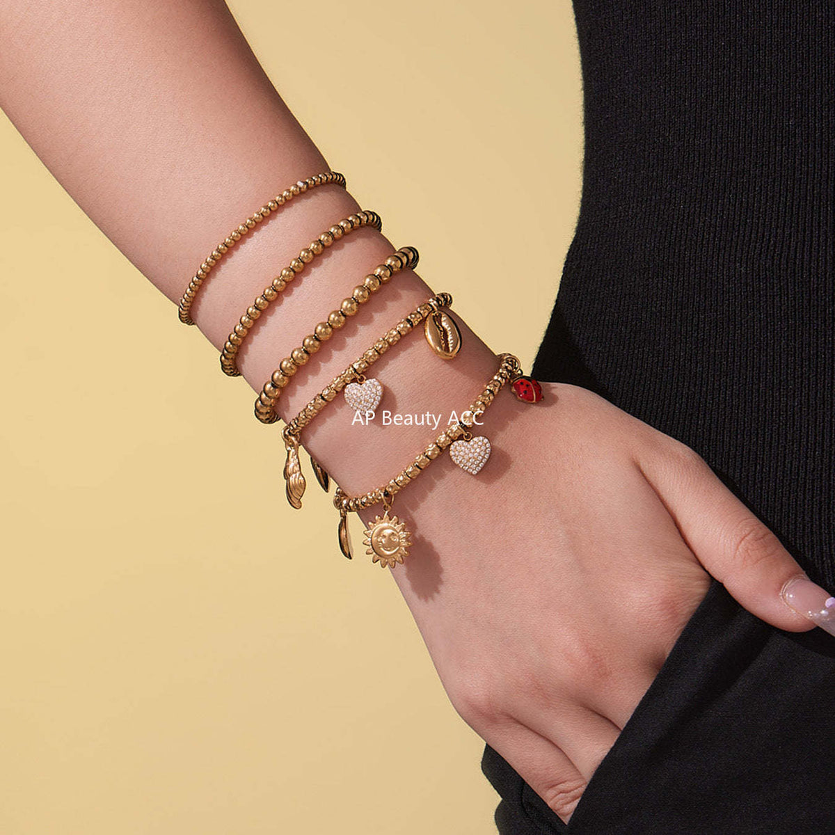 D관 - 스테인리스 18K 도금 하트 멀티 펜던트 스틸 비즈 팔찌 [E696-E697-E698] 25.10-5