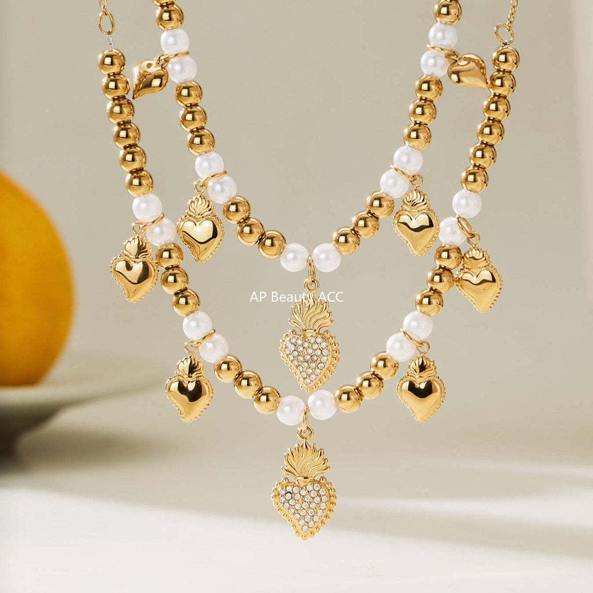 D관 - 스테인리스 스틸 하트 왕관 큐빅 펜던트 18K 도금 목걸이 귀걸이 팔찌 반지 [TXP490] 25.11-4