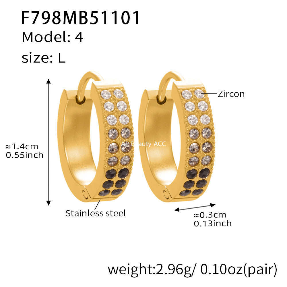 D관 - 스테인리스 18K 도금 C자형 멀티컬러 큐빅 귀걸이 [F798] 25.11-1
