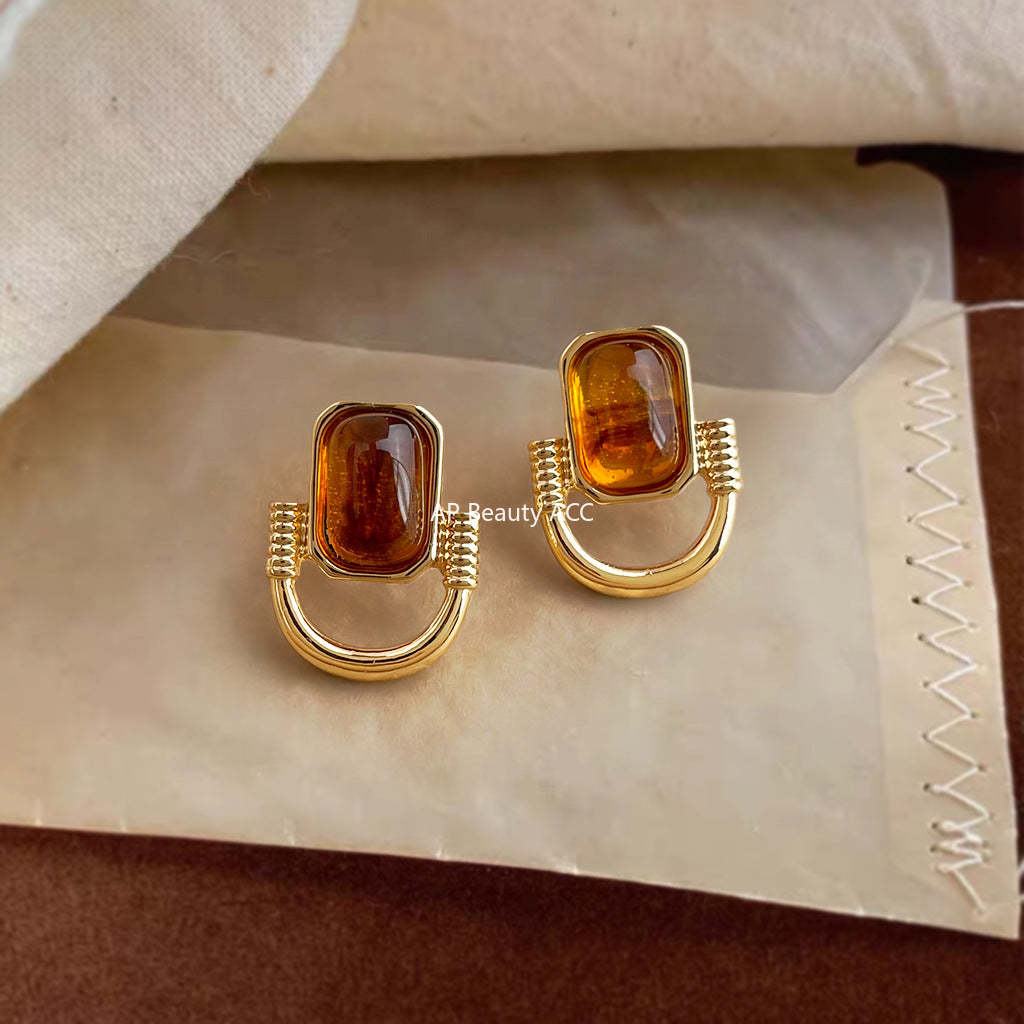 C관 - 레진 사각형 고리 디자인 925 은침 귀걸이 [7110] 25.11-3