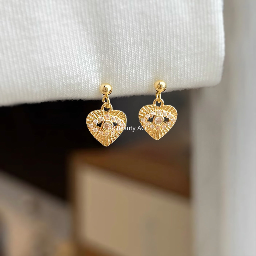 C관 - 925 은침 핸드메이드 미니 큐빅 눈 하트 디자인 귀걸이 [7082] 25.11-2