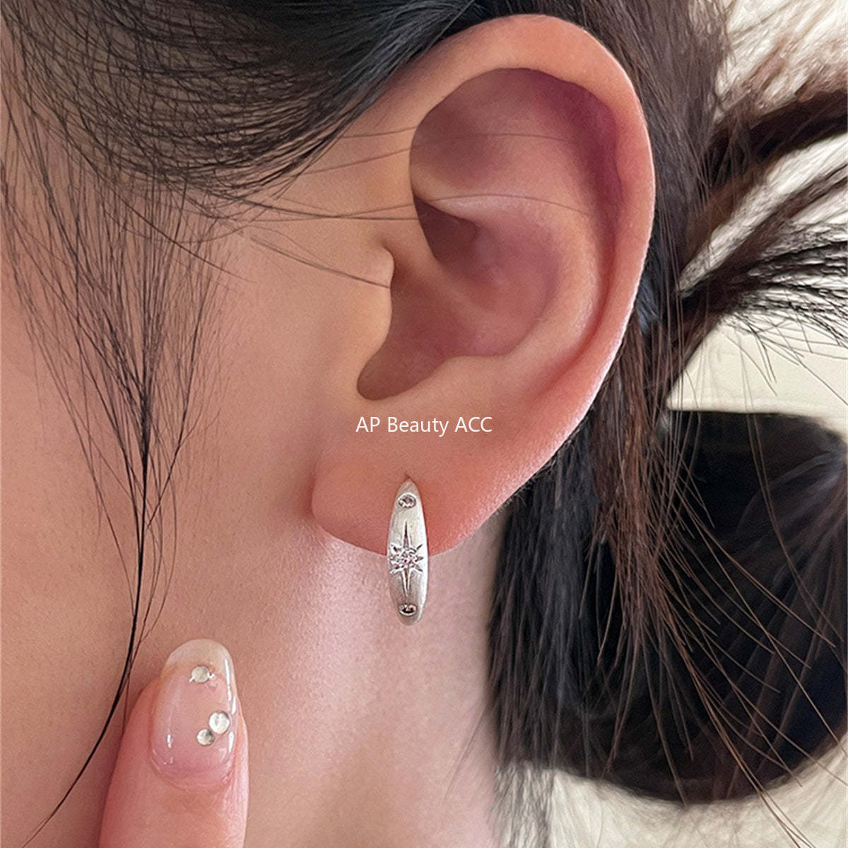 A관 - 샌딩 별 큐빅 925 은침 링 귀걸이 [EH-4015] 25.09-4